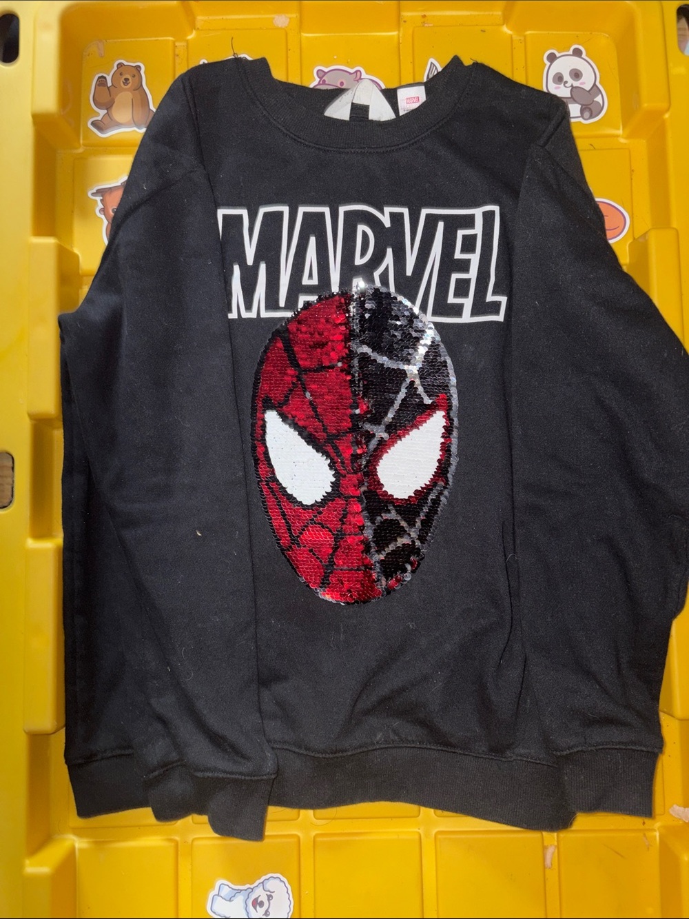 😇 4/ $45 Marvel Black Sweatshirt with Red & White Sequin Spider-Man Face
